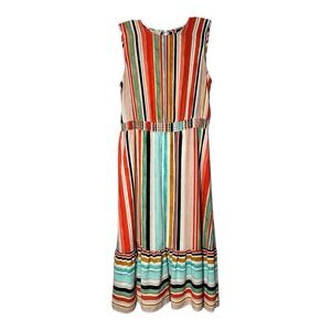 Mossimo Womens Size Small Colorful Striped Midi Dress Cinched Waist Sleeveless